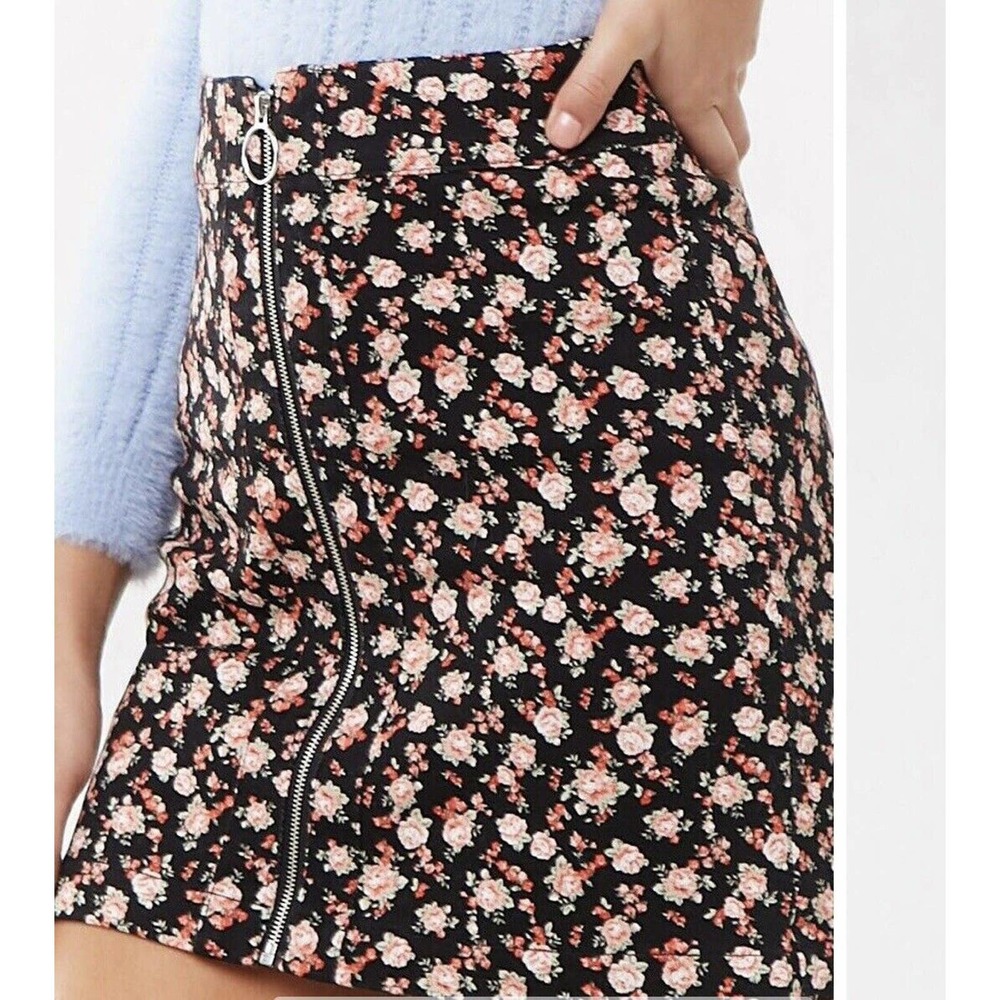 Forever 21 Black & Pink Rose Sz 3X Skirt Denim Mini Cover Up Plus Size Vacay E2 - Picture 10 of 10